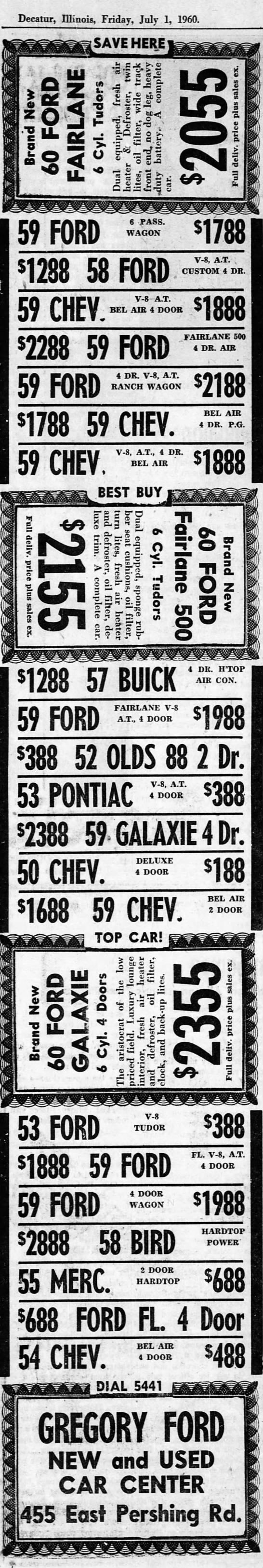 1960 Gregory Ford car ads